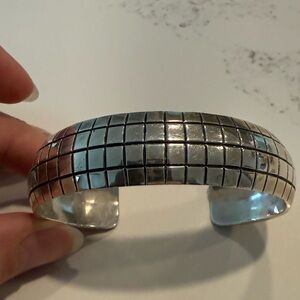 Sterling Silver Mexico Stamped Checkered Cuff